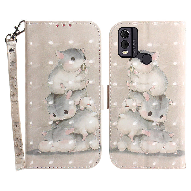 Pattern Printed PU Leather Phone Cover for Nokia C22 Anti-Scratch Wallet Phone Case with Strap