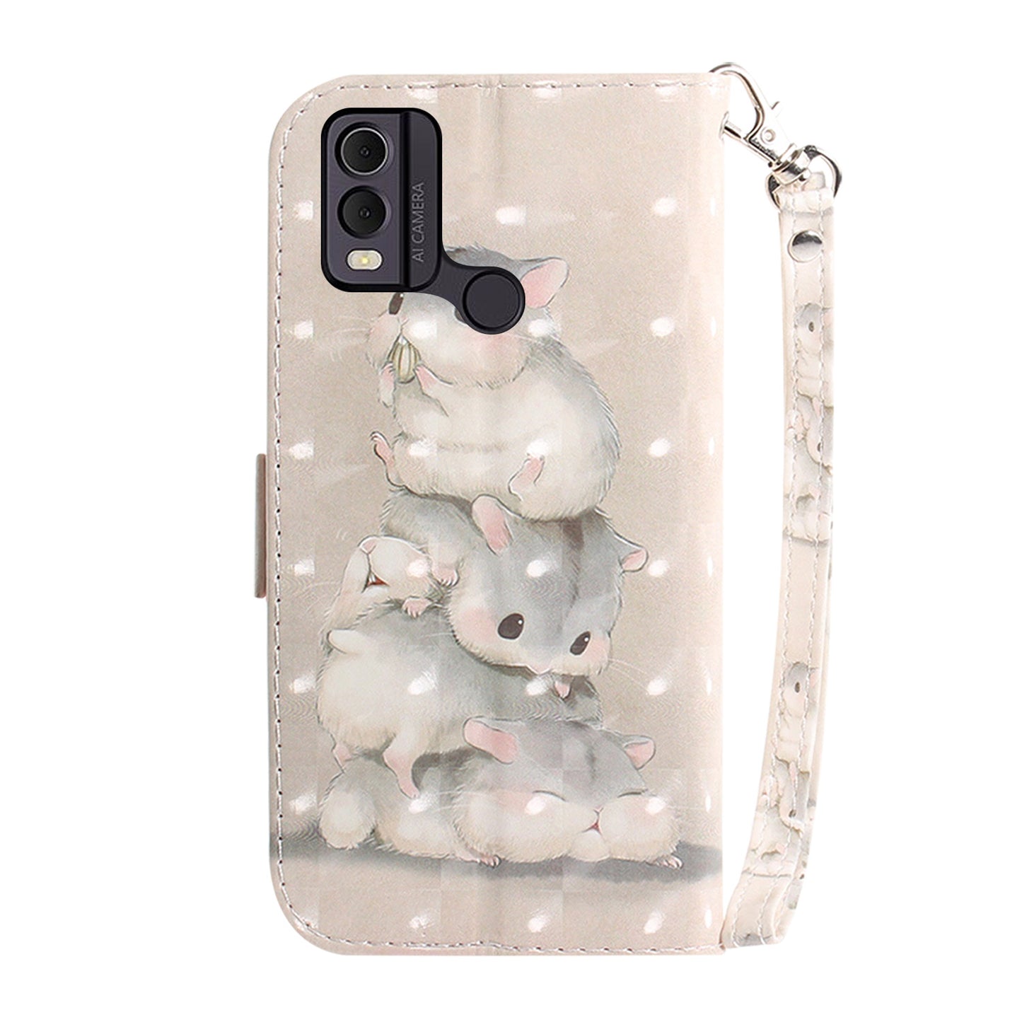 Pattern Printed PU Leather Phone Cover for Nokia C22 Anti-Scratch Wallet Phone Case with Strap