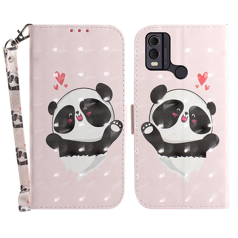 Pattern Printed PU Leather Phone Cover for Nokia C22 Anti-Scratch Wallet Phone Case with Strap