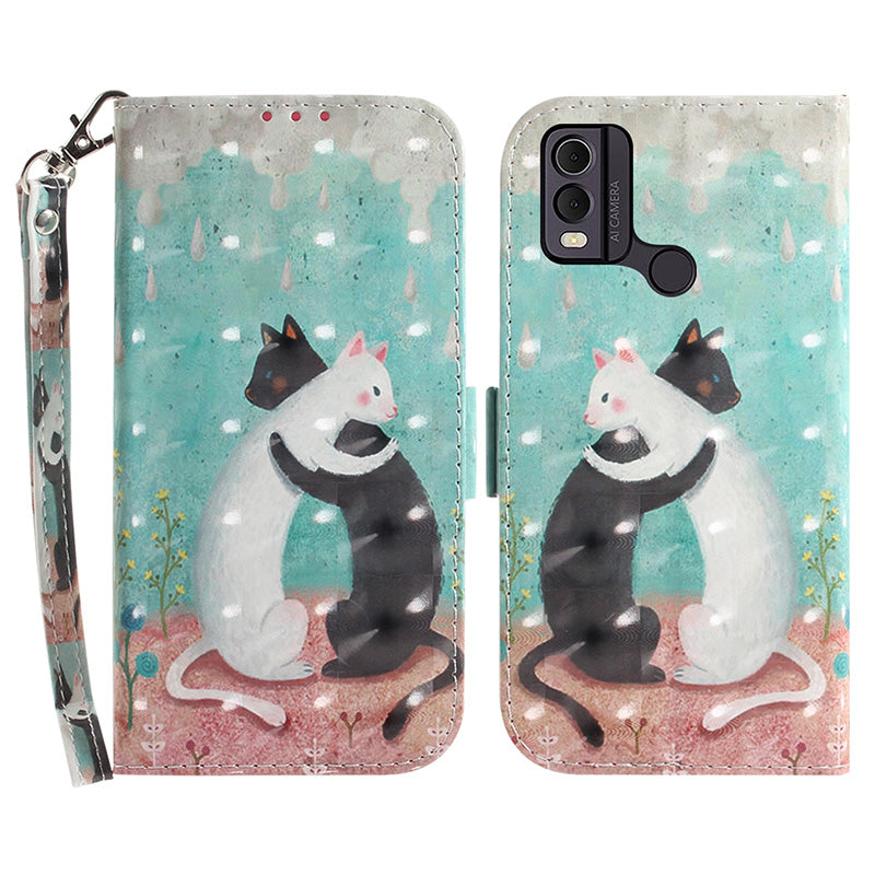 Pattern Printed PU Leather Phone Cover for Nokia C22 Anti-Scratch Wallet Phone Case with Strap