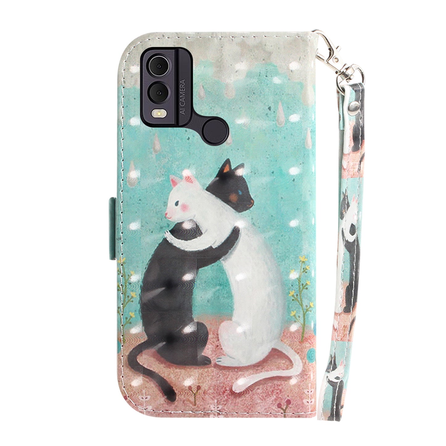 Pattern Printed PU Leather Phone Cover for Nokia C22 Anti-Scratch Wallet Phone Case with Strap