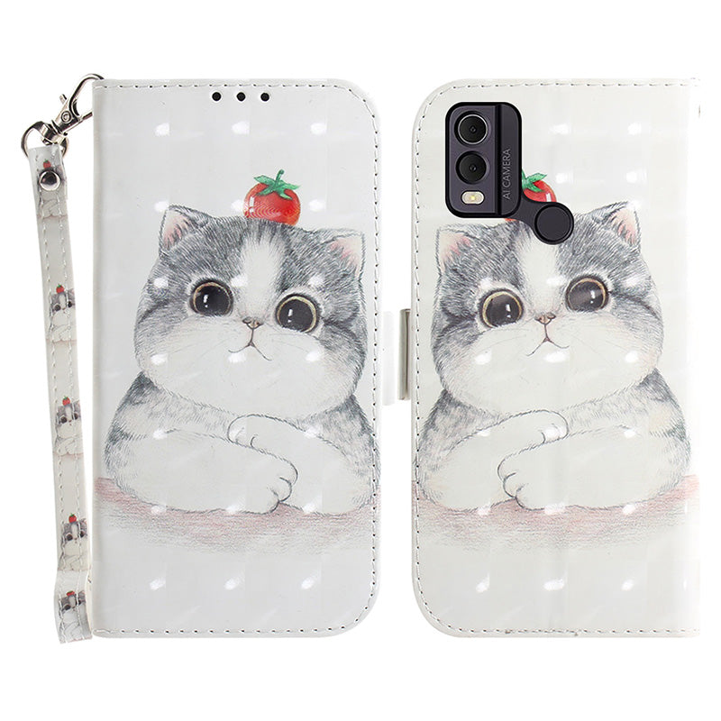 Pattern Printed PU Leather Phone Cover for Nokia C22 Anti-Scratch Wallet Phone Case with Strap