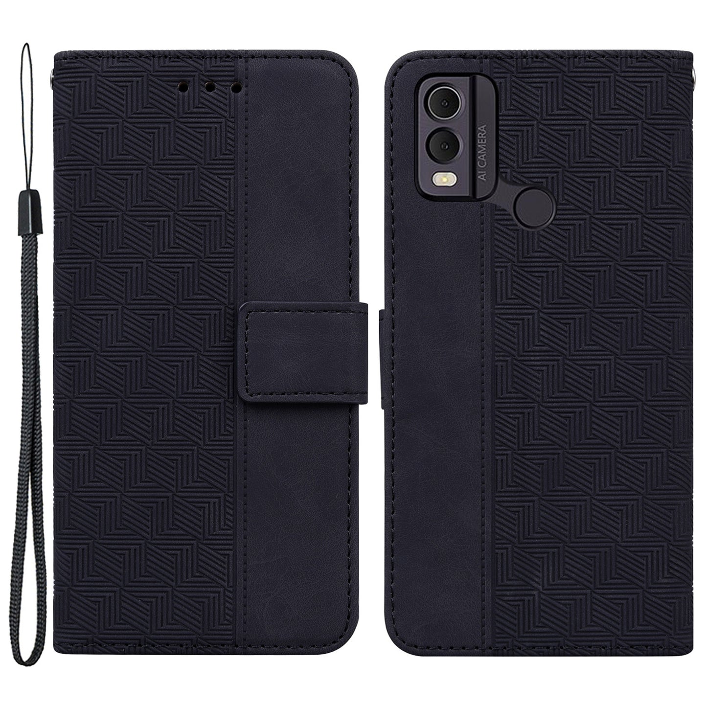 For Nokia C22 Imprinted Geometry Pattern PU Leather Stand Wallet Case Anti-Scratch Phone Cover