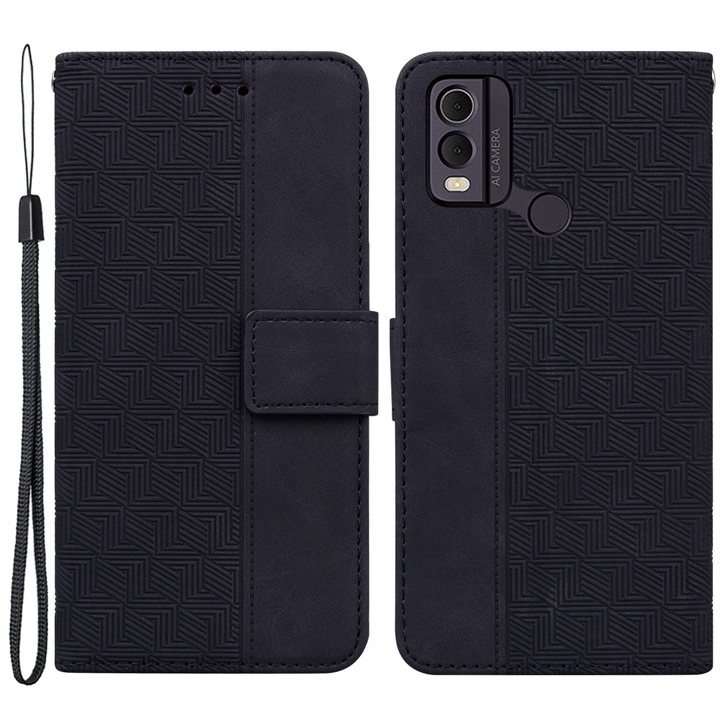 For Nokia C22 Imprinted Geometry Pattern PU Leather Stand Wallet Case Anti-Scratch Phone Cover