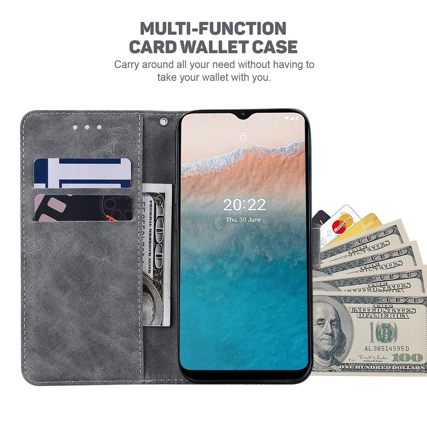 For Nokia C22 Imprinted Geometry Pattern PU Leather Stand Wallet Case Anti-Scratch Phone Cover