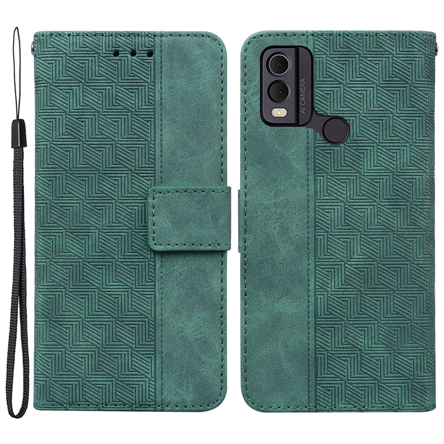 For Nokia C22 Imprinted Geometry Pattern PU Leather Stand Wallet Case Anti-Scratch Phone Cover