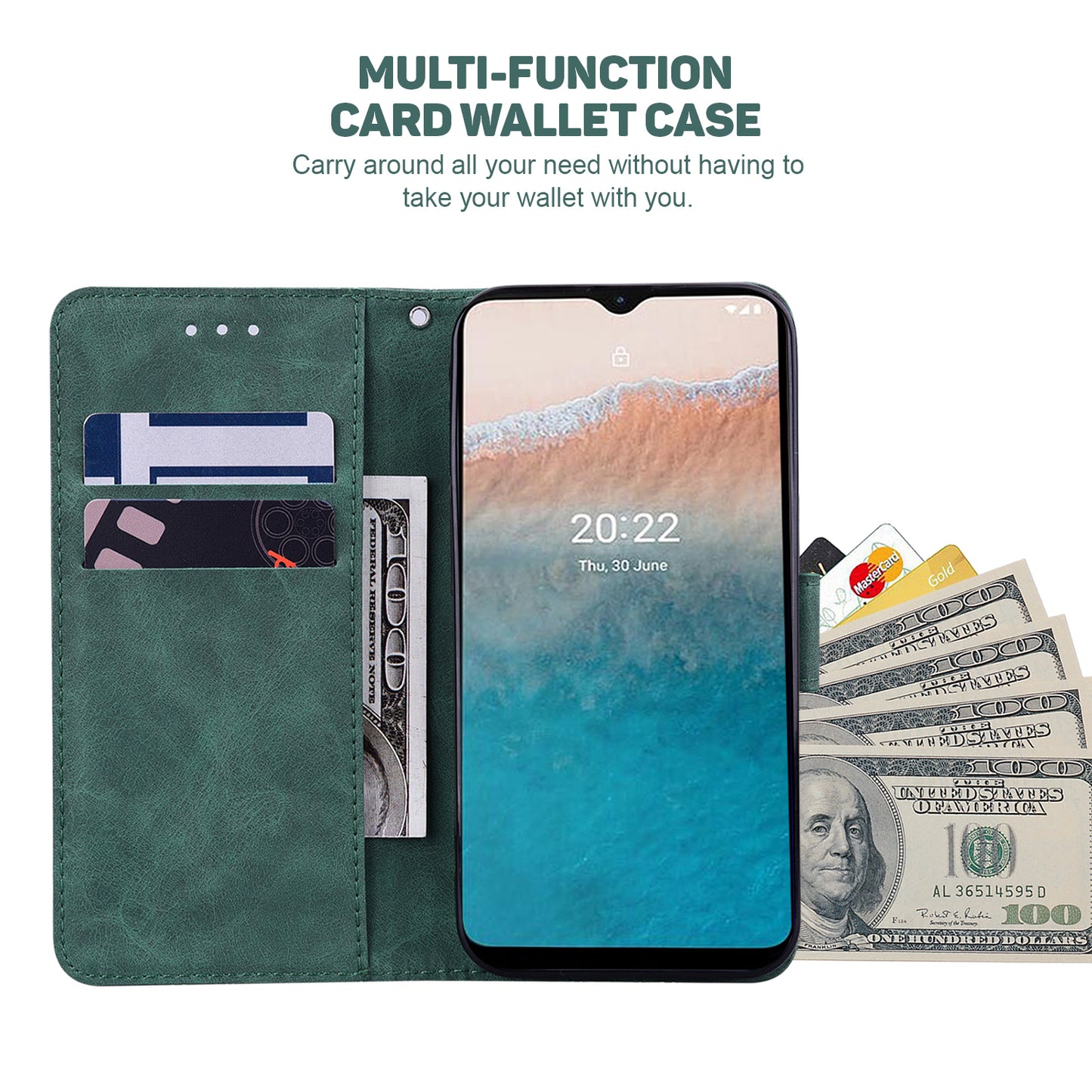 For Nokia C22 Imprinted Geometry Pattern PU Leather Stand Wallet Case Anti-Scratch Phone Cover