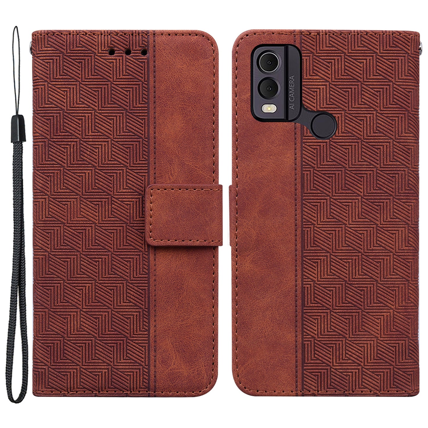 For Nokia C22 Imprinted Geometry Pattern PU Leather Stand Wallet Case Anti-Scratch Phone Cover