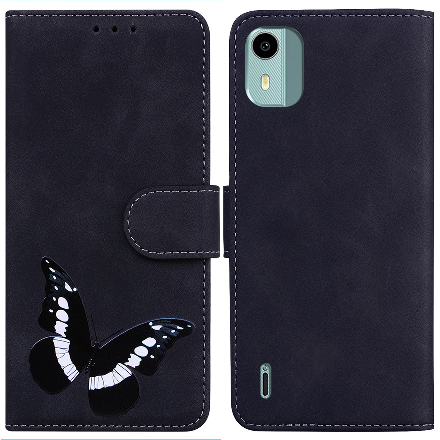 For Nokia C12 4G / C12 Pro / C12 Plus Phone Leather Case Butterfly Printing Stand Wallet Skin-touch Phone Cover