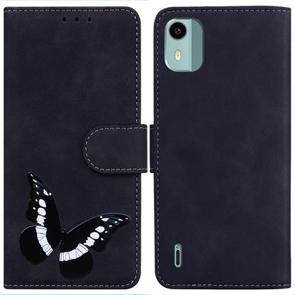 For Nokia C12 4G / C12 Pro / C12 Plus Phone Leather Case Butterfly Printing Stand Wallet Skin-touch Phone Cover