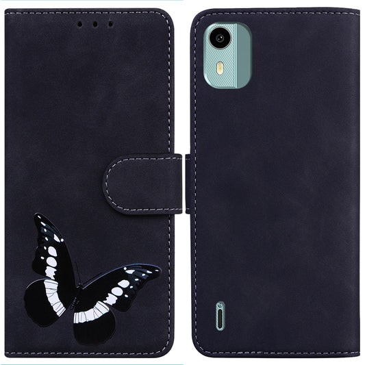 For Nokia C12 4G / C12 Pro / C12 Plus Phone Leather Case Butterfly Printing Stand Wallet Skin-touch Phone Cover