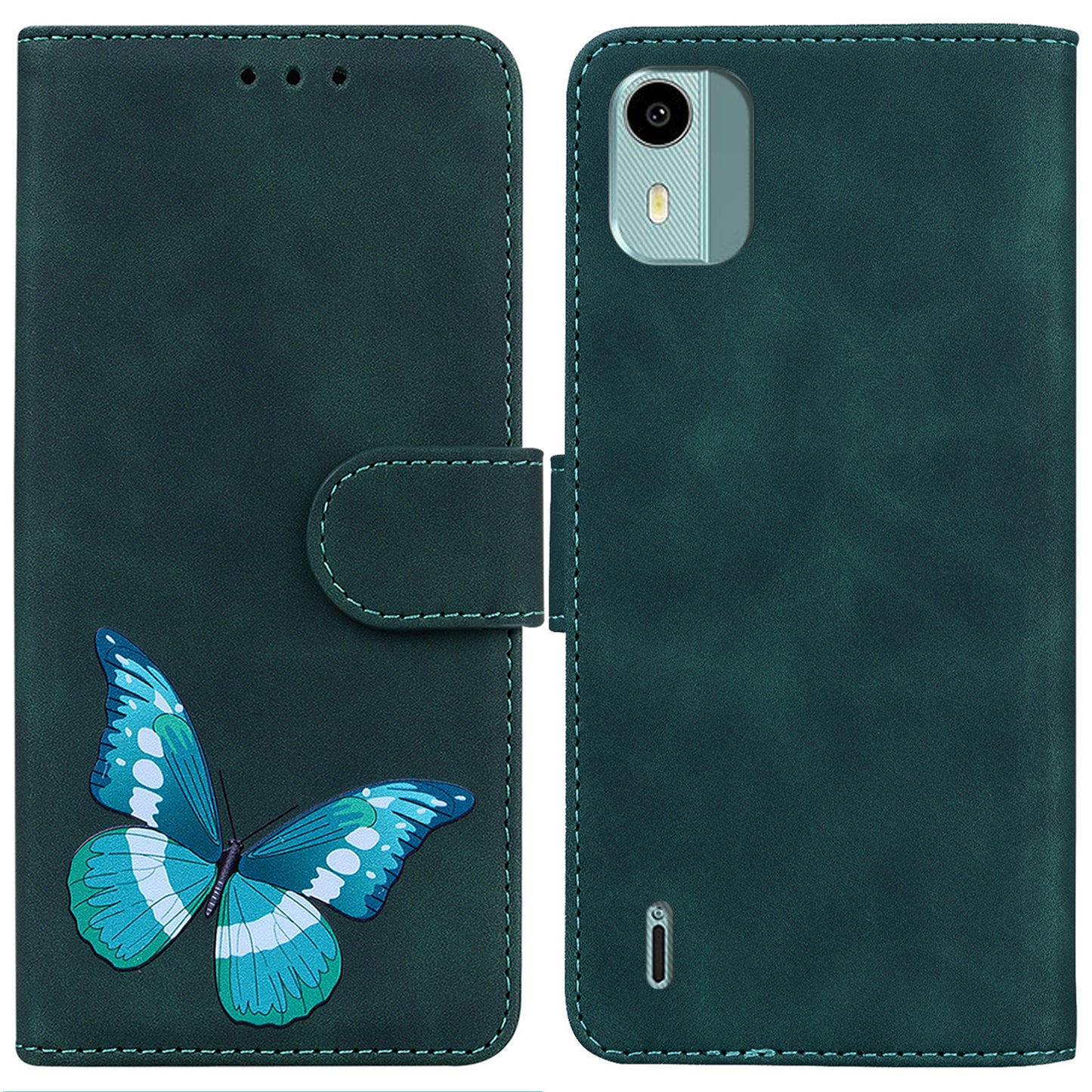 For Nokia C12 4G / C12 Pro / C12 Plus Phone Leather Case Butterfly Printing Stand Wallet Skin-touch Phone Cover