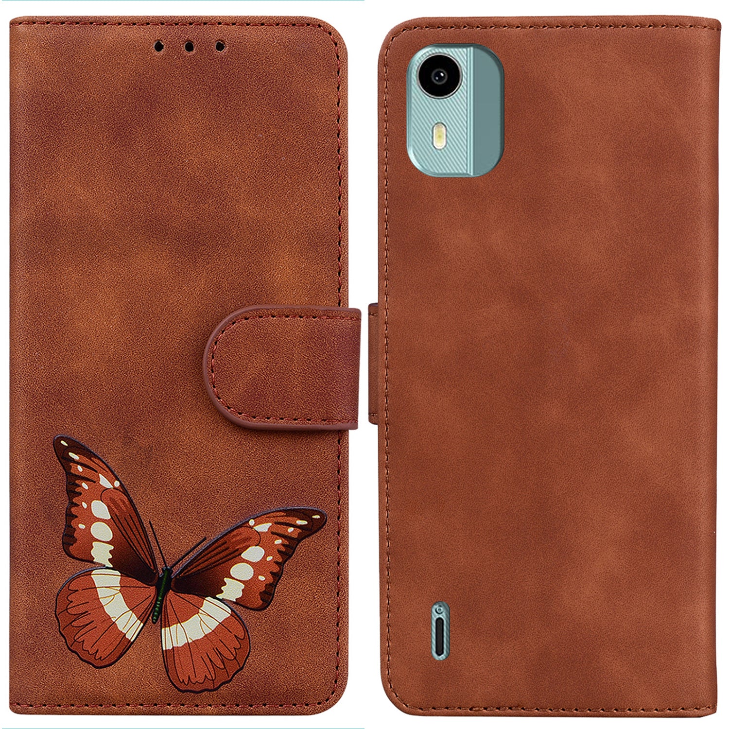 For Nokia C12 4G / C12 Pro / C12 Plus Phone Leather Case Butterfly Printing Stand Wallet Skin-touch Phone Cover