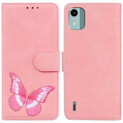 For Nokia C12 4G / C12 Pro / C12 Plus Phone Leather Case Butterfly Printing Stand Wallet Skin-touch Phone Cover
