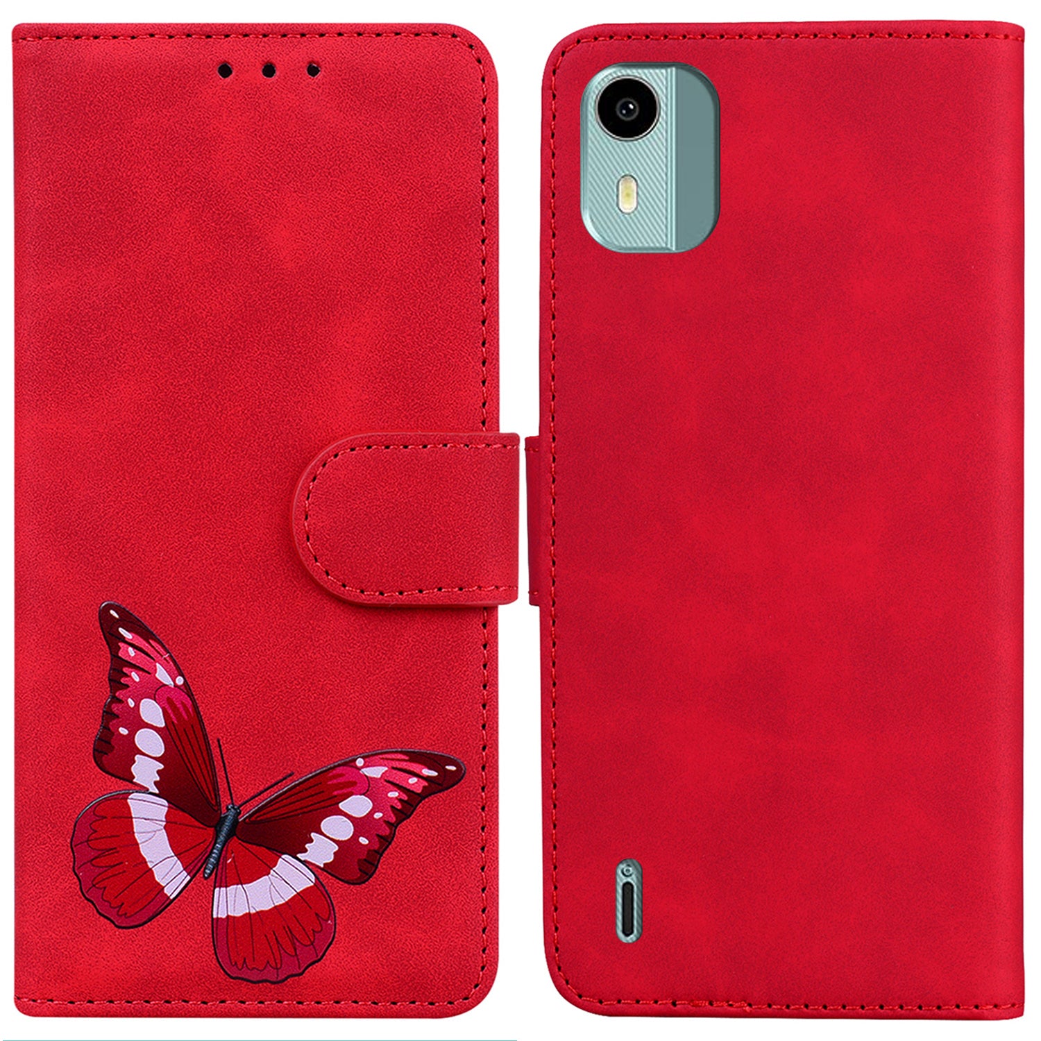 For Nokia C12 4G / C12 Pro / C12 Plus Phone Leather Case Butterfly Printing Stand Wallet Skin-touch Phone Cover