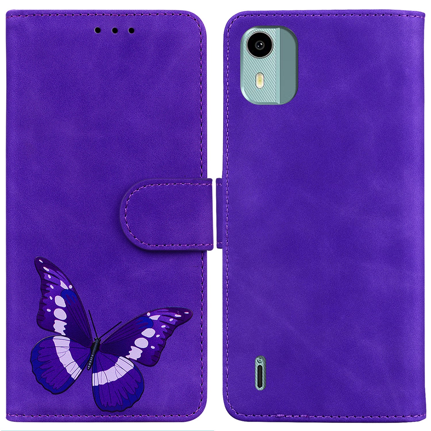 For Nokia C12 4G / C12 Pro / C12 Plus Phone Leather Case Butterfly Printing Stand Wallet Skin-touch Phone Cover