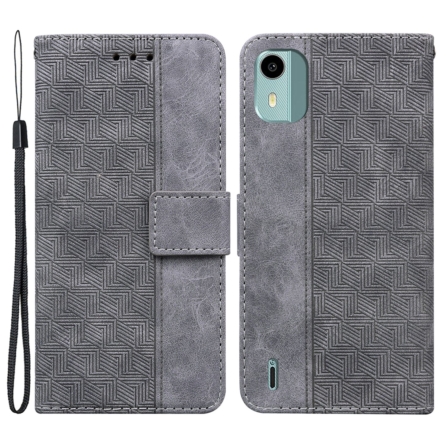 For Nokia C12 4G / C12 Plus / C12 Pro Geometry Imprinted PU Leather Phone Case Flip Stand Wallet Cover