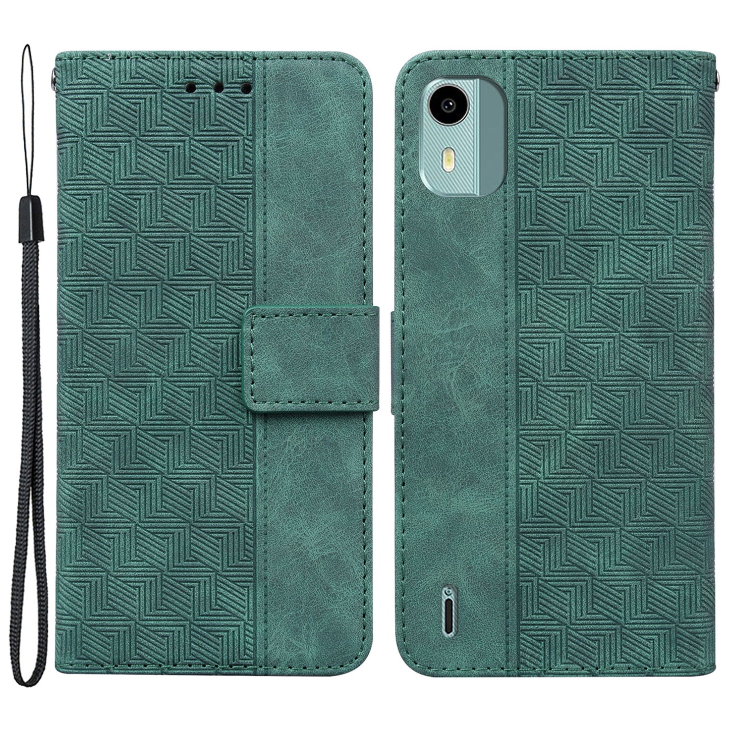 For Nokia C12 4G / C12 Plus / C12 Pro Geometry Imprinted PU Leather Phone Case Flip Stand Wallet Cover