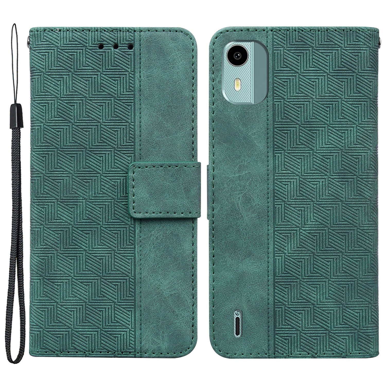 For Nokia C12 4G / C12 Plus / C12 Pro Geometry Imprinted PU Leather Phone Case Flip Stand Wallet Cover