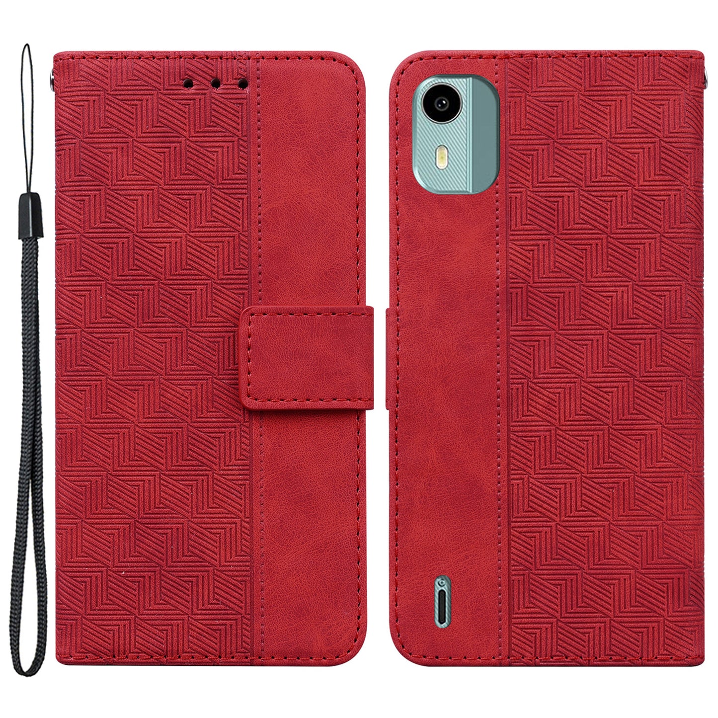 For Nokia C12 4G / C12 Plus / C12 Pro Geometry Imprinted PU Leather Phone Case Flip Stand Wallet Cover