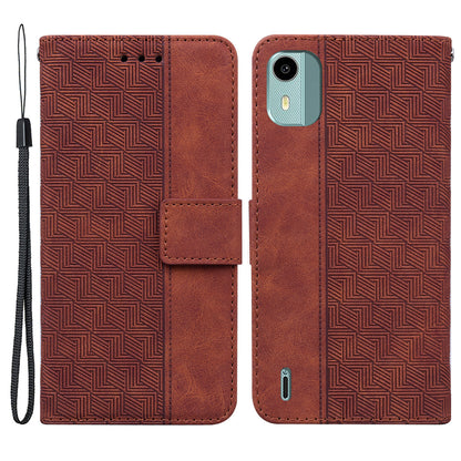 For Nokia C12 4G / C12 Plus / C12 Pro Geometry Imprinted PU Leather Phone Case Flip Stand Wallet Cover