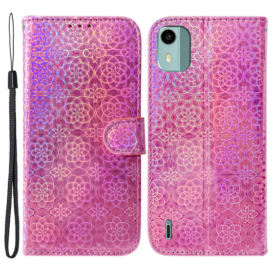 For Nokia C12 4G / C12 Plus / C12 Pro Dazzling Flower Pattern Leather Wallet Phone Case with Stand
