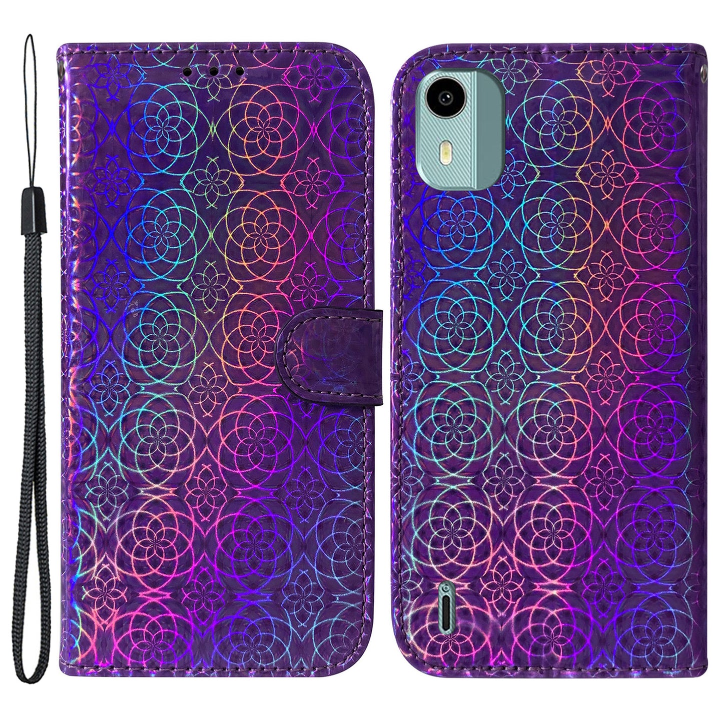 For Nokia C12 4G / C12 Plus / C12 Pro Dazzling Flower Pattern Leather Wallet Phone Case with Stand