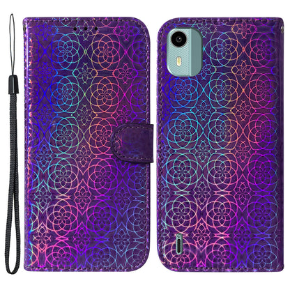 For Nokia C12 4G / C12 Plus / C12 Pro Dazzling Flower Pattern Leather Wallet Phone Case with Stand