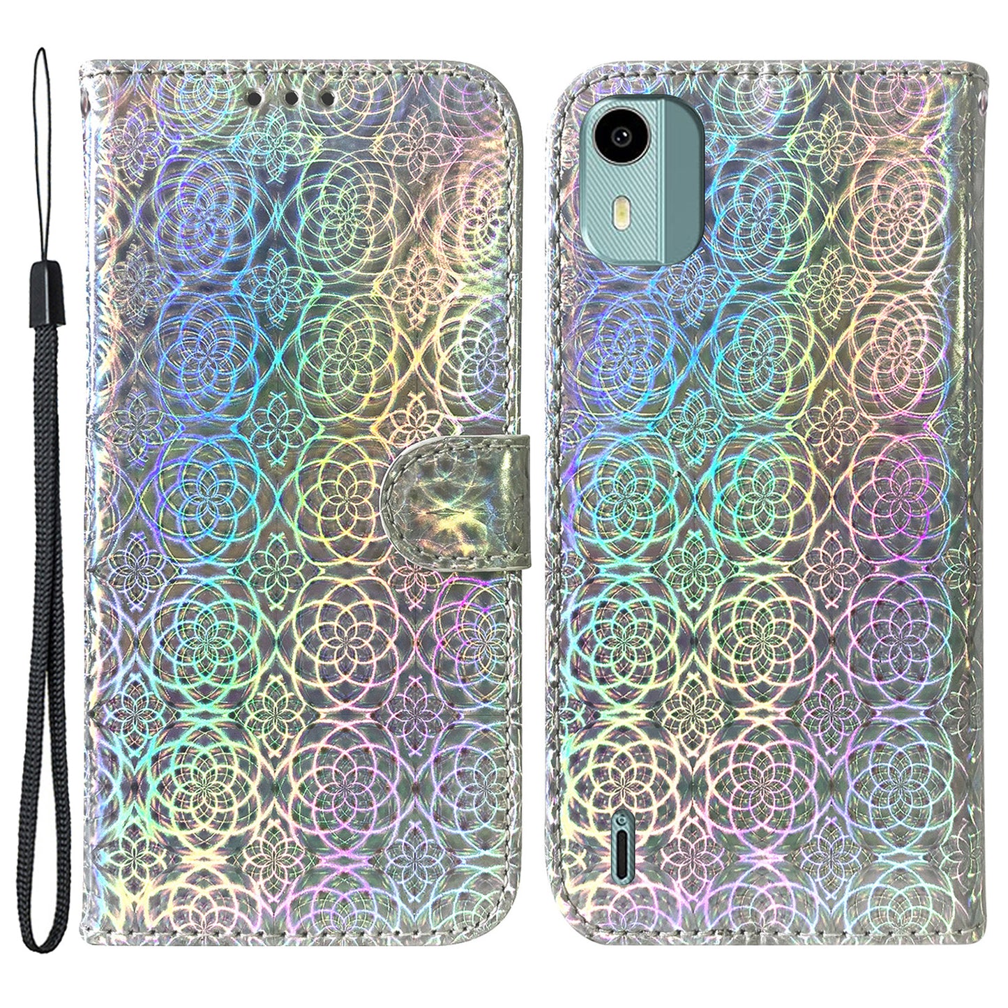 For Nokia C12 4G / C12 Plus / C12 Pro Dazzling Flower Pattern Leather Wallet Phone Case with Stand