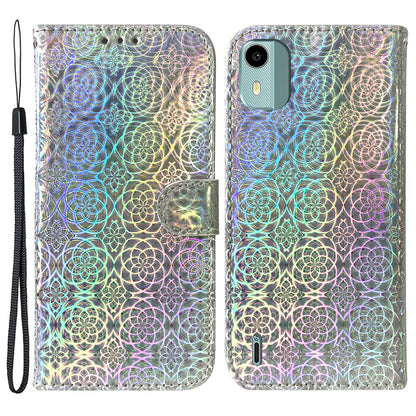 For Nokia C12 4G / C12 Plus / C12 Pro Dazzling Flower Pattern Leather Wallet Phone Case with Stand