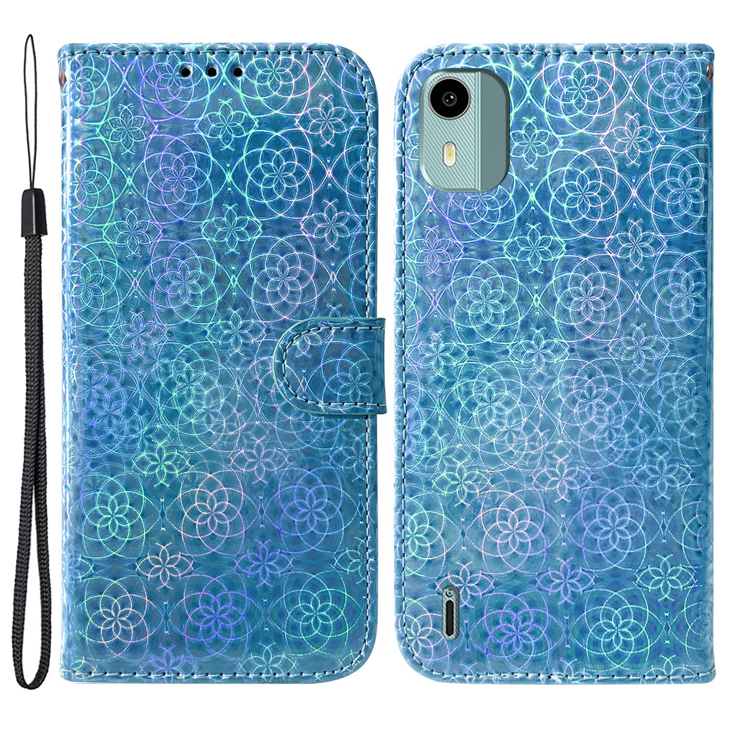 For Nokia C12 4G / C12 Plus / C12 Pro Dazzling Flower Pattern Leather Wallet Phone Case with Stand