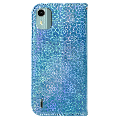 For Nokia C12 4G / C12 Plus / C12 Pro Dazzling Flower Pattern Leather Wallet Phone Case with Stand