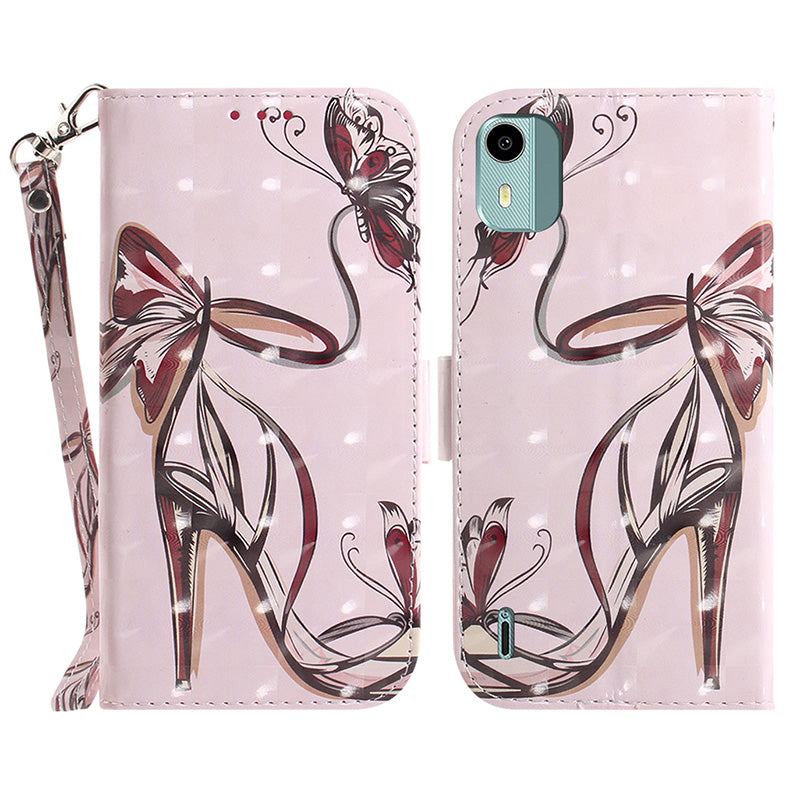 For Nokia C12 4G / C12 Plus / C12 Pro 3D Pattern Printed Leather Cover Stand Wallet Phone Case with Strap