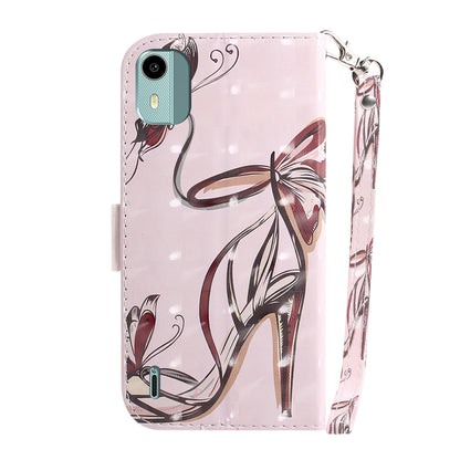 For Nokia C12 4G / C12 Plus / C12 Pro 3D Pattern Printed Leather Cover Stand Wallet Phone Case with Strap
