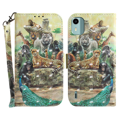 For Nokia C12 4G / C12 Plus / C12 Pro 3D Pattern Printed Leather Cover Stand Wallet Phone Case with Strap