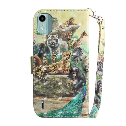 For Nokia C12 4G / C12 Plus / C12 Pro 3D Pattern Printed Leather Cover Stand Wallet Phone Case with Strap