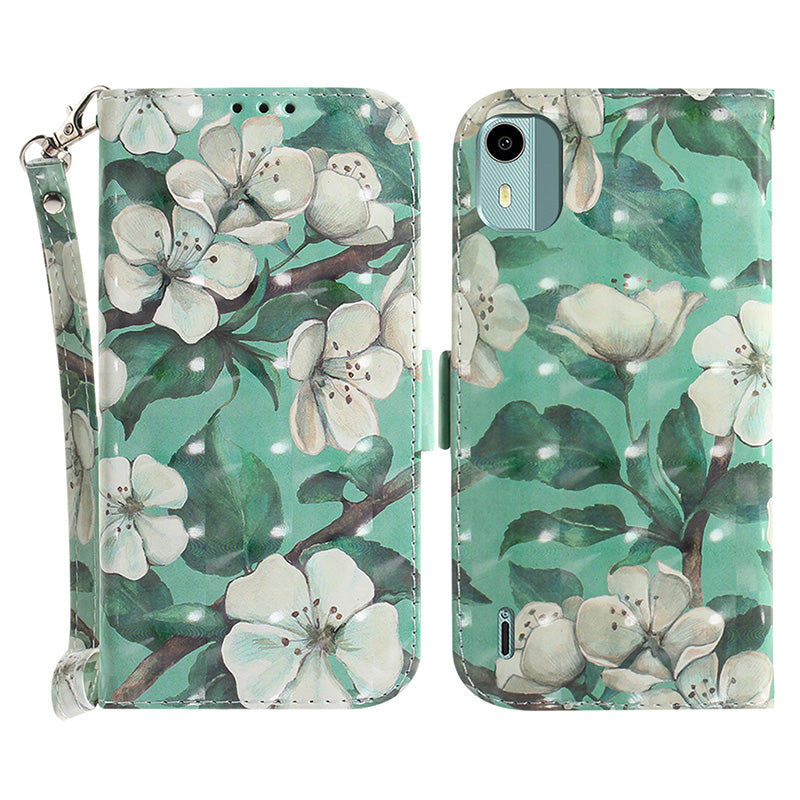 For Nokia C12 4G / C12 Plus / C12 Pro 3D Pattern Printed Leather Cover Stand Wallet Phone Case with Strap