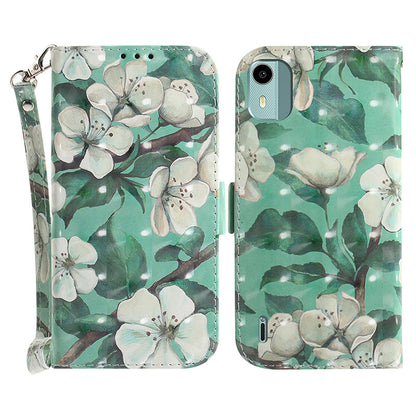 For Nokia C12 4G / C12 Plus / C12 Pro 3D Pattern Printed Leather Cover Stand Wallet Phone Case with Strap
