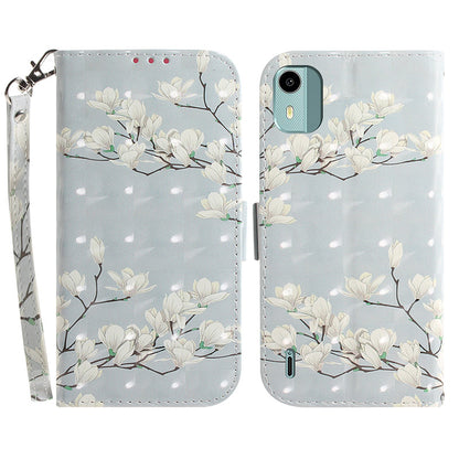 For Nokia C12 4G / C12 Plus / C12 Pro 3D Pattern Printed Leather Cover Stand Wallet Phone Case with Strap