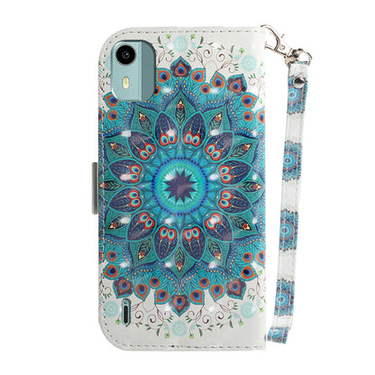 For Nokia C12 4G / C12 Plus / C12 Pro 3D Pattern Printed Leather Cover Stand Wallet Phone Case with Strap