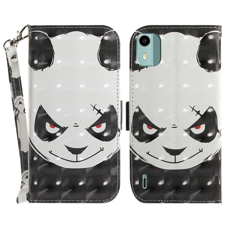 For Nokia C12 4G / C12 Plus / C12 Pro 3D Pattern Printed Leather Cover Stand Wallet Phone Case with Strap