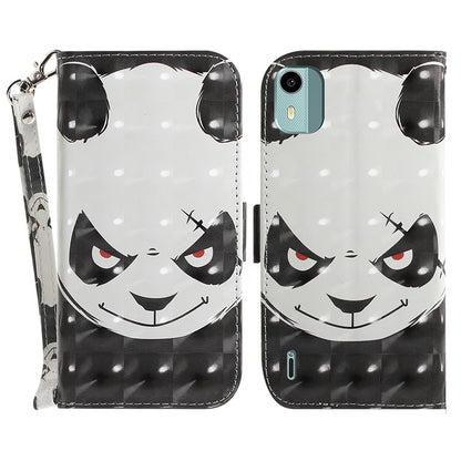 For Nokia C12 4G / C12 Plus / C12 Pro 3D Pattern Printed Leather Cover Stand Wallet Phone Case with Strap