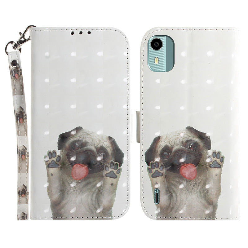 For Nokia C12 4G / C12 Plus / C12 Pro 3D Pattern Printed Leather Cover Stand Wallet Phone Case with Strap