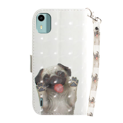 For Nokia C12 4G / C12 Plus / C12 Pro 3D Pattern Printed Leather Cover Stand Wallet Phone Case with Strap