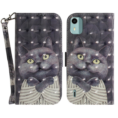 For Nokia C12 4G / C12 Plus / C12 Pro 3D Pattern Printed Leather Cover Stand Wallet Phone Case with Strap