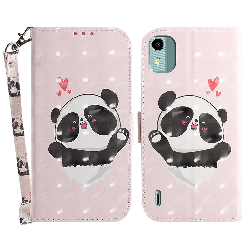 For Nokia C12 4G / C12 Plus / C12 Pro 3D Pattern Printed Leather Cover Stand Wallet Phone Case with Strap