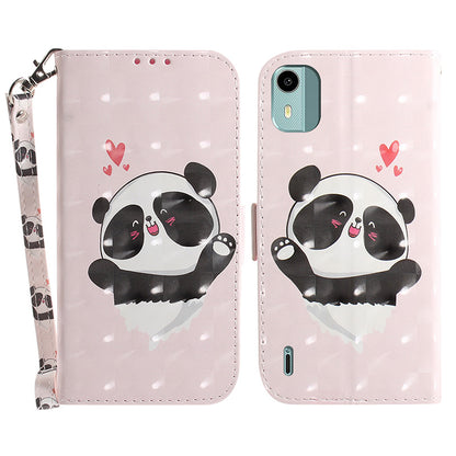 For Nokia C12 4G / C12 Plus / C12 Pro 3D Pattern Printed Leather Cover Stand Wallet Phone Case with Strap