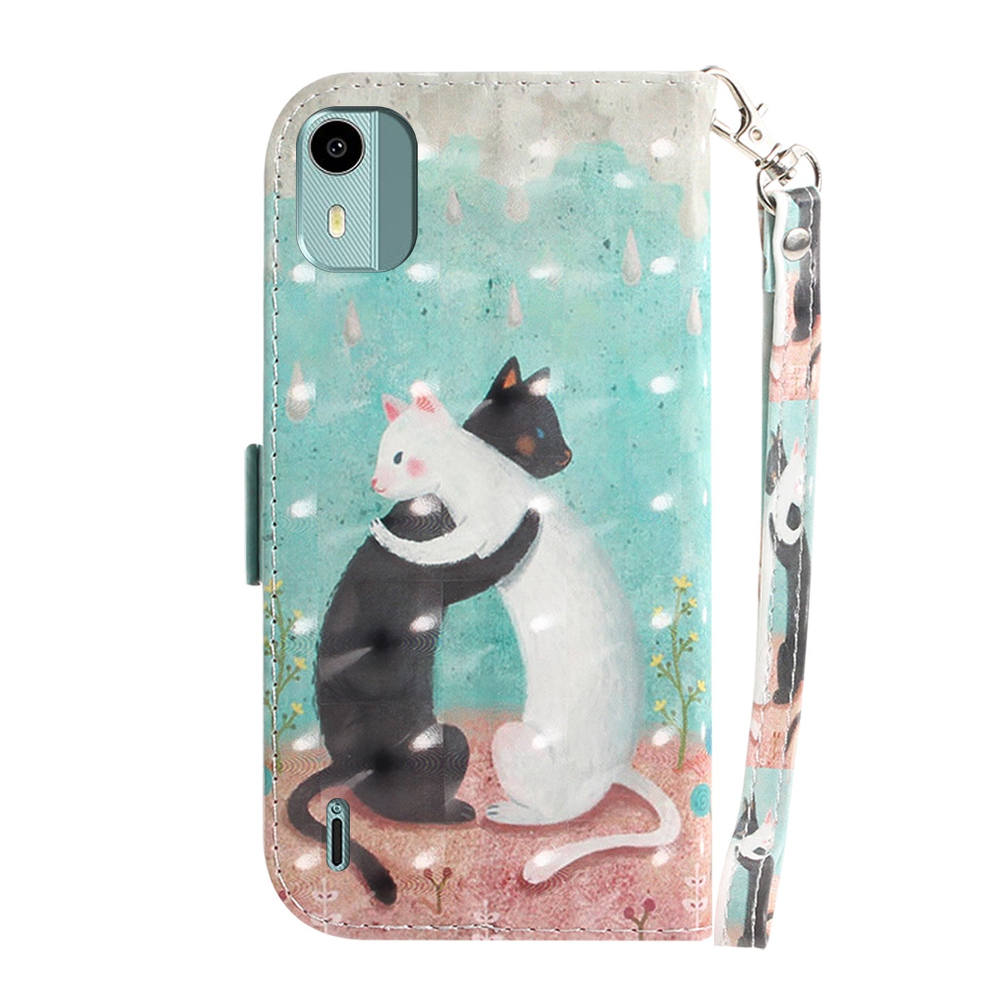 For Nokia C12 4G / C12 Plus / C12 Pro 3D Pattern Printed Leather Cover Stand Wallet Phone Case with Strap