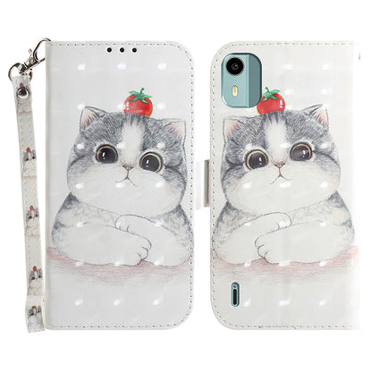 For Nokia C12 4G / C12 Plus / C12 Pro 3D Pattern Printed Leather Cover Stand Wallet Phone Case with Strap
