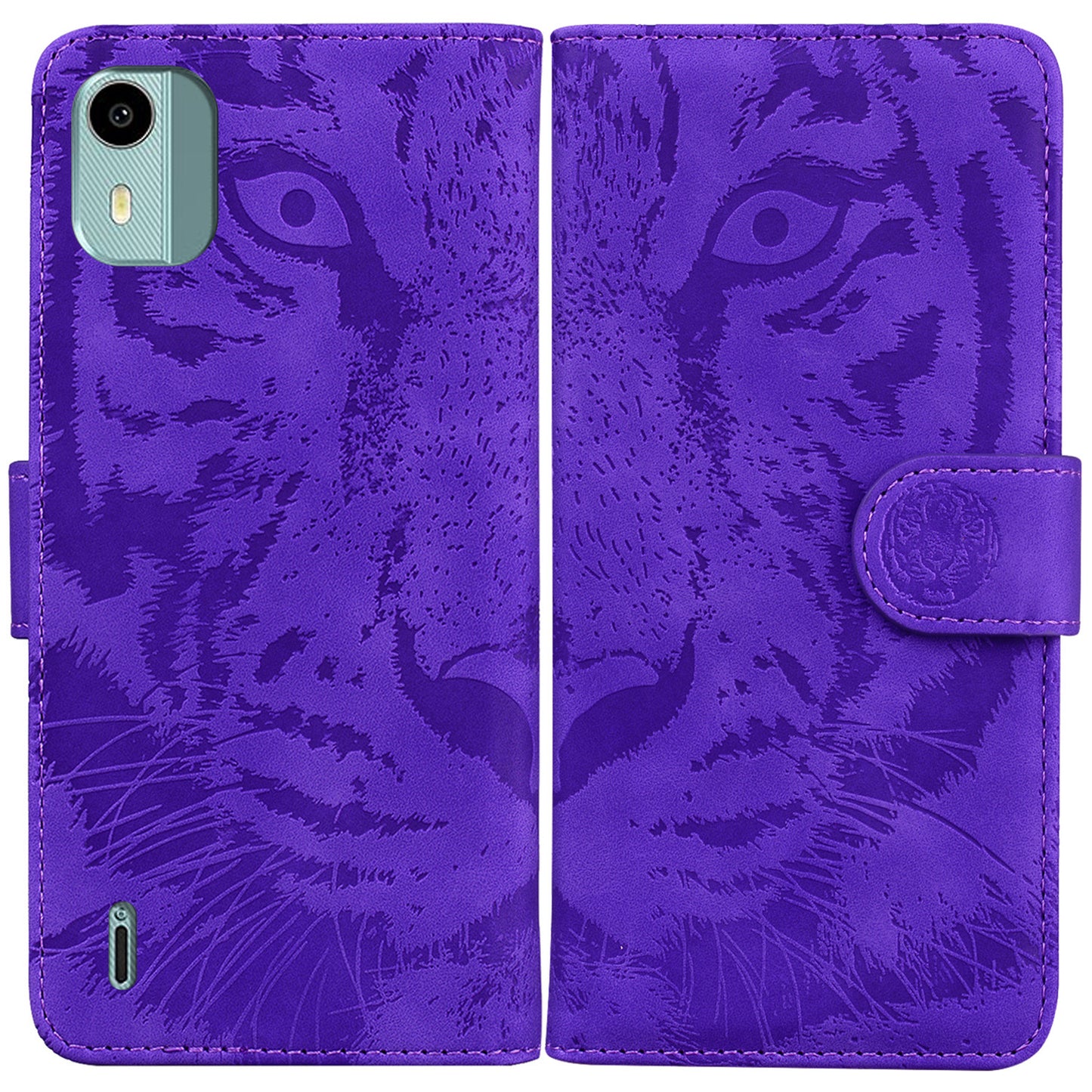 For Nokia C12 4G / C12 Pro / C12 Plus Tiger Imprinted PU Leather Case Anti-fall Phone Wallet Stand Shell